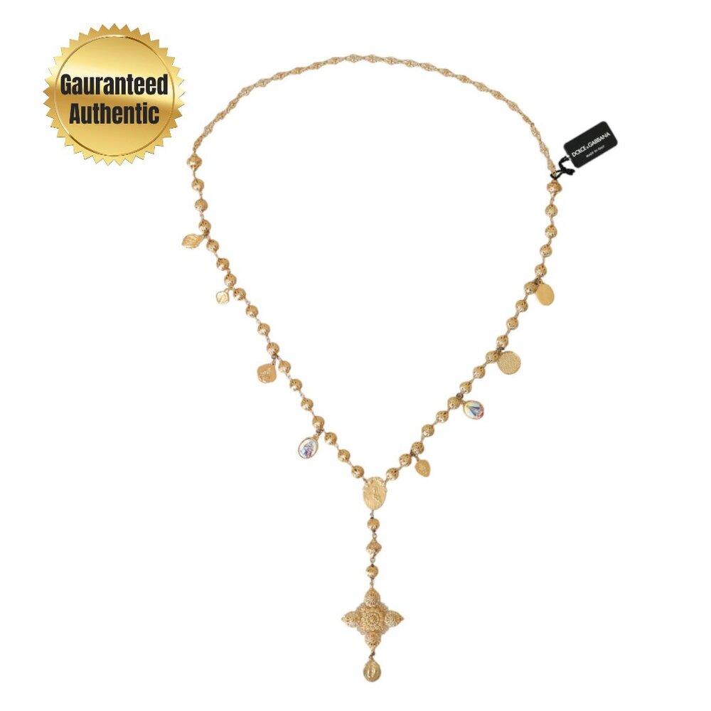 Dolce & Gabbana	Gold Tone Chain Brass Beaded Statement Sicily Necklace